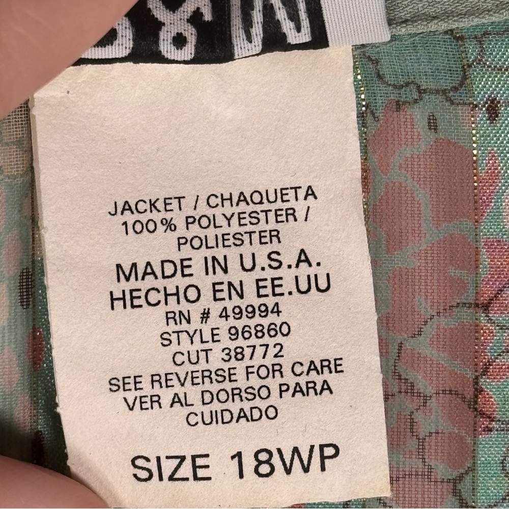 Vintage R&M Richards Green Sheer Striped Floral Jacket Dressy Office Top‎ 18WP - Picture 9 of 11
